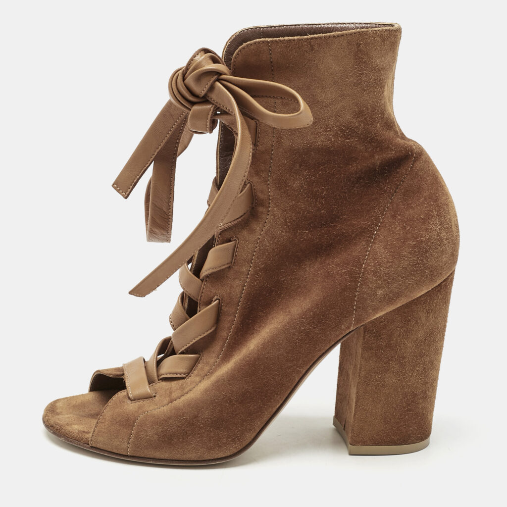 Gianvito Rossi Brown Suede Ankle Length Boots Size 37.5 Gianvito Rossi Brown Suede Ankle Length Boots Size 37.5