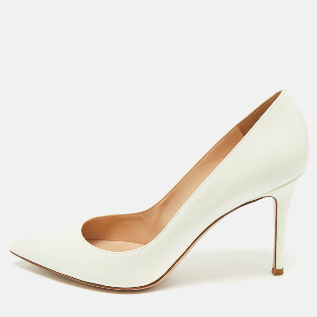 Gianvito Rossi White Patent Leather Plexi Pumps Size 41