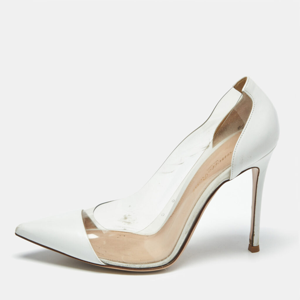Gianvito Rossi White/Transparent Leather and PVC Plexi Pumps Size 39