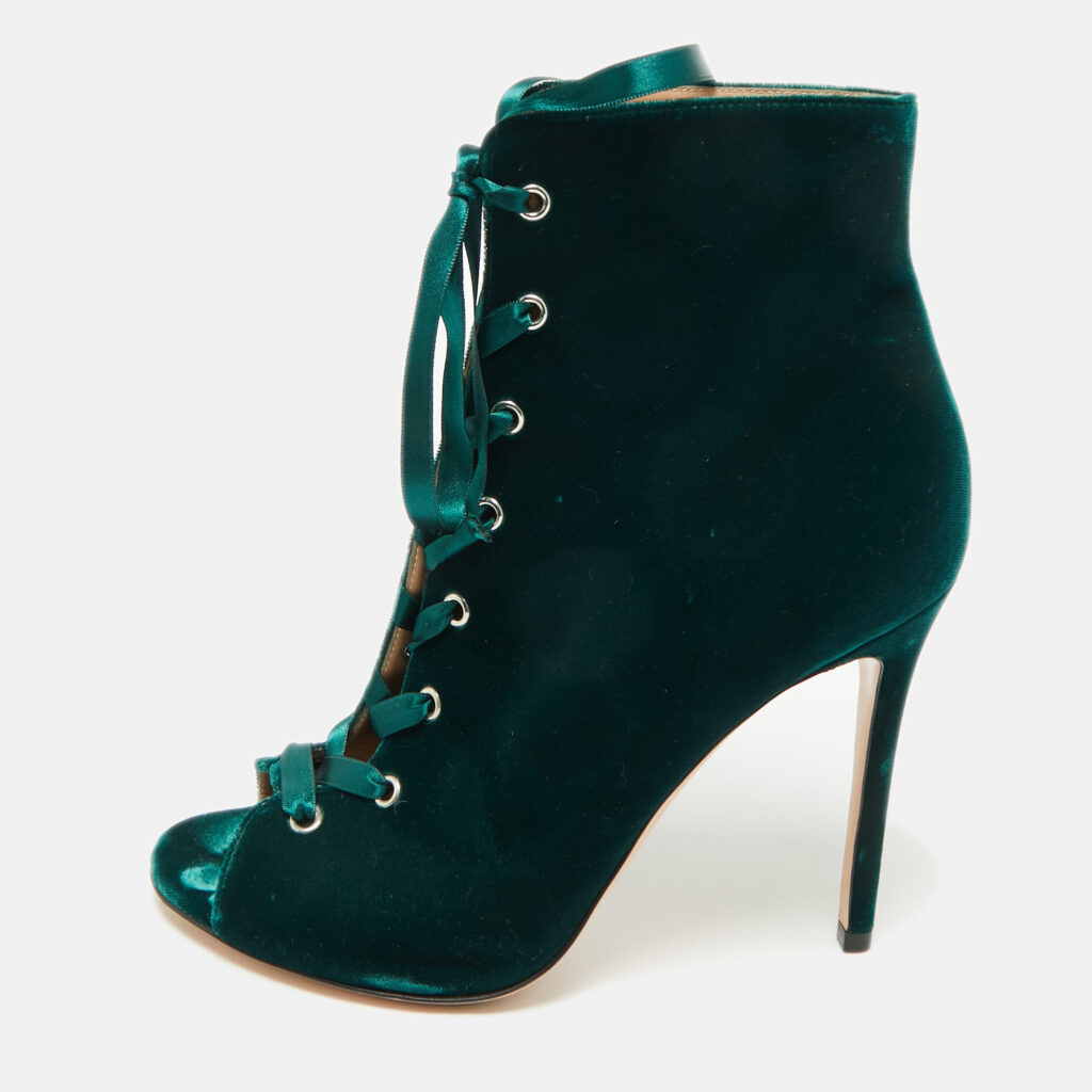 Gianvito Rossi Green Velvet Miral Open Toe Ankle Boots Size 41 Gianvito Rossi Green Velvet Miral Open Toe Ankle Boots Size 41