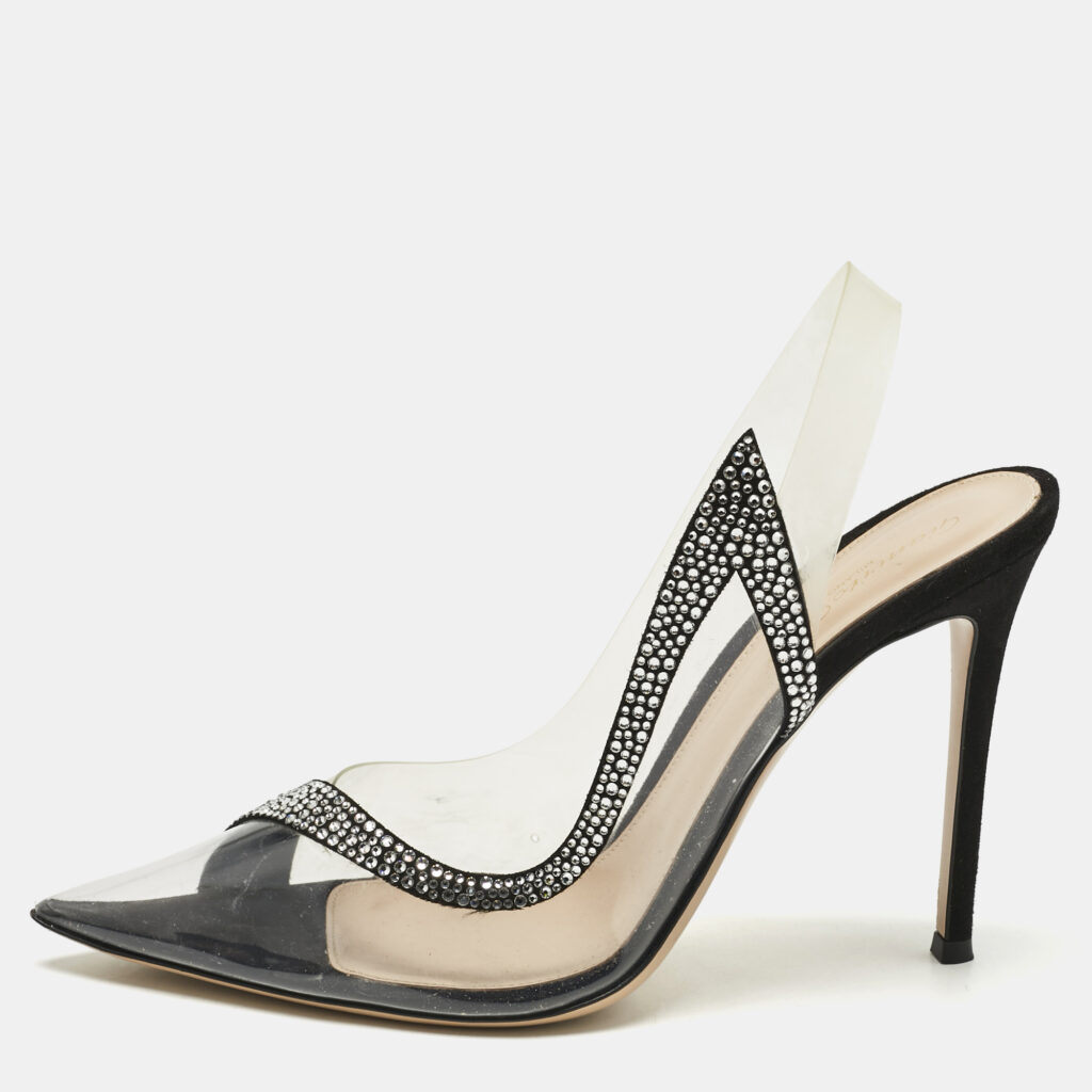 Gianvito Rossi Black PVCand Satin Crystal Embellished Hortensia Pumps Size 41 Gianvito Rossi Black PVCand Satin Crystal Embellished Hortensia Pumps Size 41