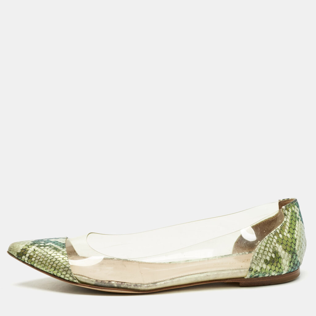 Gianvito Rossi Multicolor PVC and Python Embossed Leather Plexi Ballet Flats Size 37.5