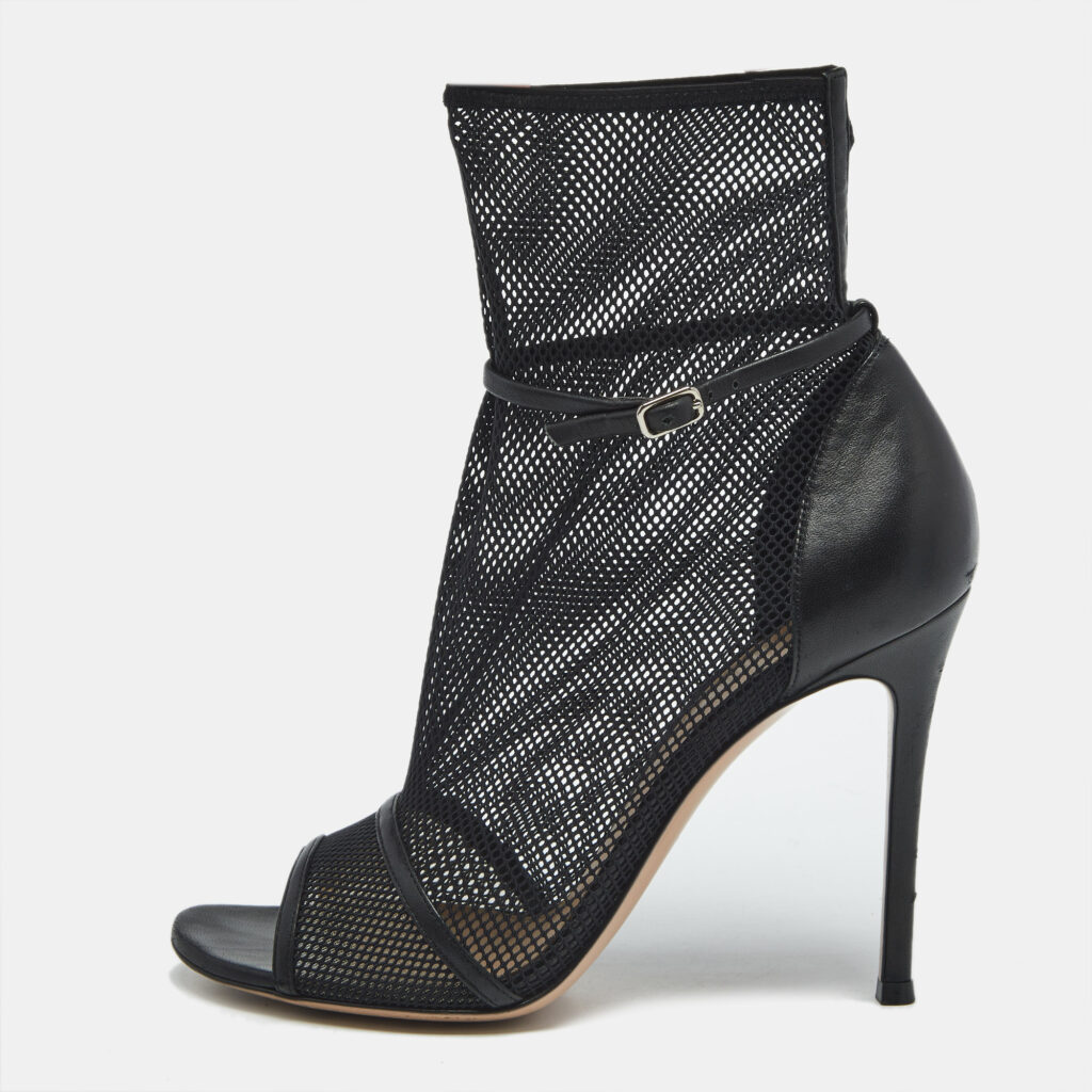 Gianvito Rossi Black Leather and Mesh Idol Ankle Length Boots Size 38.5 Gianvito Rossi Black Leather and Mesh Idol Ankle Length Boots Size 38.5