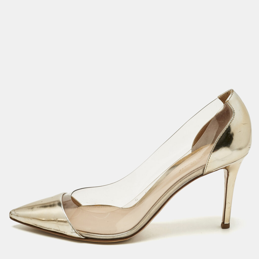 Gianvito Rossi Gold/Transparent Leather and PVC Plexi Pointed Toe Pumps Size 41 Gianvito Rossi Gold/Transparent Leather and PVC Plexi Pointed Toe Pumps Size 41