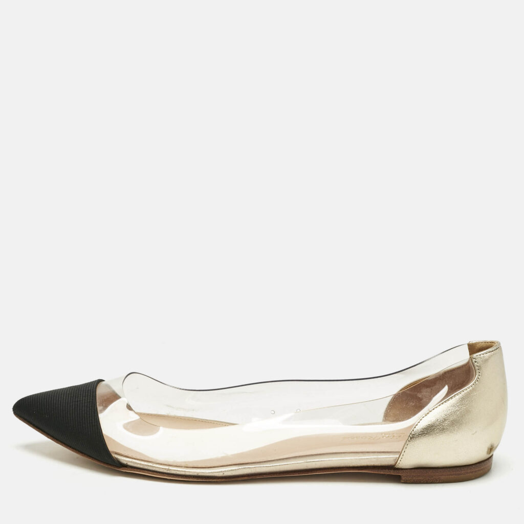 Gianvito Rossi Gold/Black Leather and PVC Plexi Ballet Flats Size 38.5 Gianvito Rossi Gold/Black Leather and PVC Plexi Ballet Flats Size 38.5