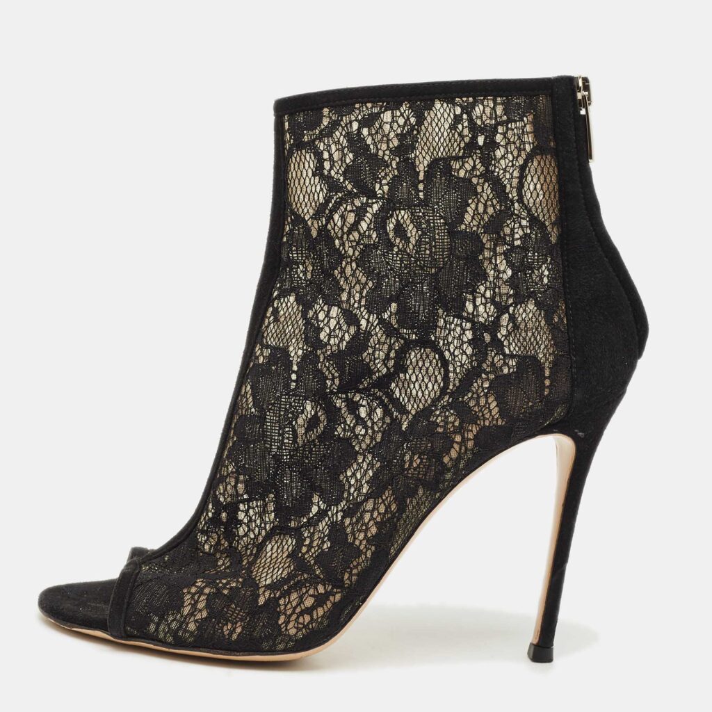 Gianvito Rossi Black Lace and Mesh Ankle Length Boots Size 39 Gianvito Rossi Black Lace and Mesh Ankle Length Boots Size 39