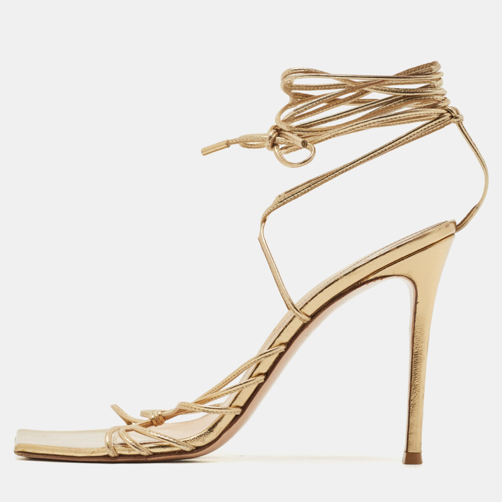 Gianvito Rossi Metallic Gold Leather Giza Wrapped Sandals Size 41 Gianvito Rossi Metallic Gold Leather Giza Wrapped Sandals Size 41