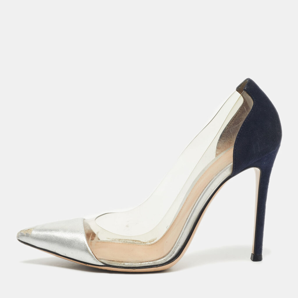 Gianvito Rossi Blue/Silver Suede and PVC Plexi Pumps Size 36 Gianvito Rossi Blue/Silver Suede and PVC Plexi Pumps Size 36