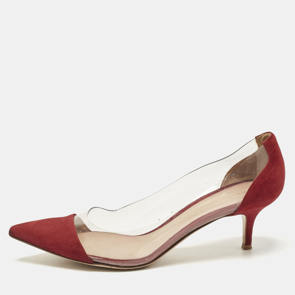 Gianvito Rossi Red/Transparent Suede and PVC Plexi Pumps Size 39.5