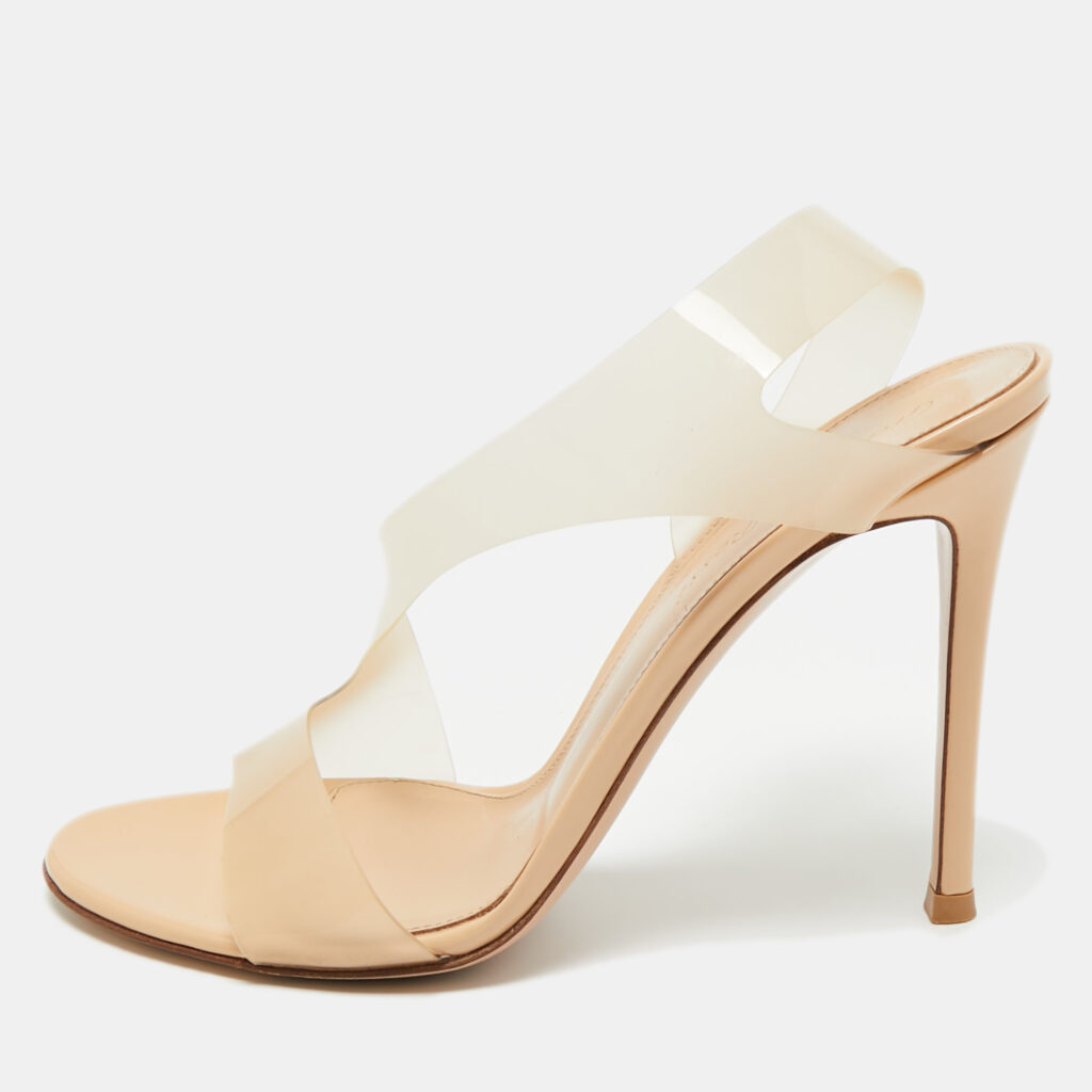 Gianvito Rossi Beige PVC Metropolis Slingback Sandals Size 37.5