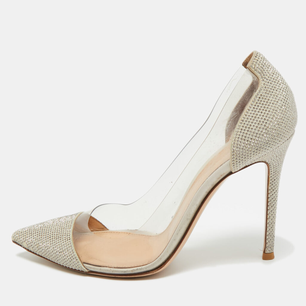 Gianvito Rossi PVC And Suede Stud Embellished Plexi Pumps Size 38.5 Gianvito Rossi PVC And Suede Stud Embellished Plexi Pumps Size 38.5