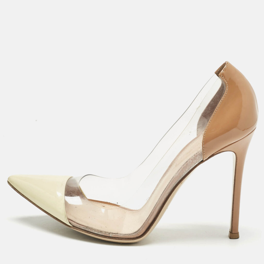 Gianvito Rossi Cream/Beige Patent Leather and PVC Plexi Pumps Size 39.5 Gianvito Rossi Cream/Beige Patent Leather and PVC Plexi Pumps Size 39.5