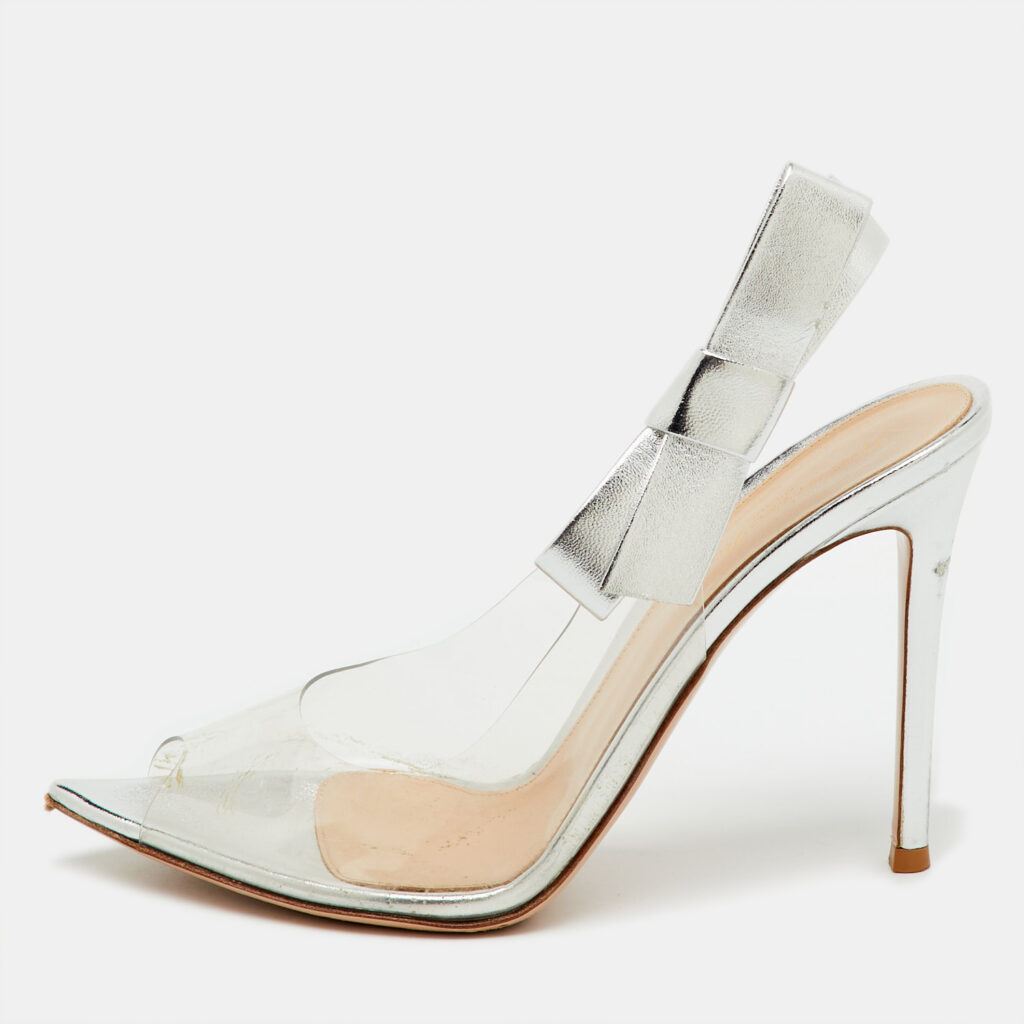 Gianvito Rossi Silver/Transparent Leather and PVC Sandals Size 39 Gianvito Rossi Silver/Transparent Leather and PVC Sandals Size 39