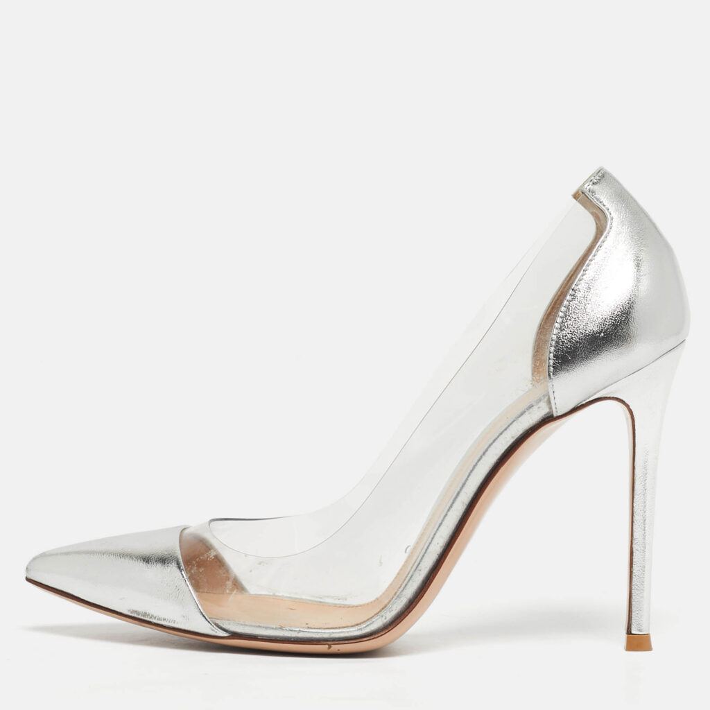 Gianvito Rossi Transparent/Silver Leather and PVC Plexi Pumps Size 38