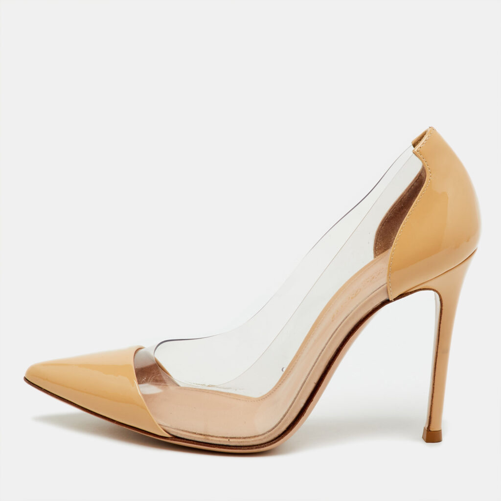 Gianvito Rossi Beige Patent Leather and PVC Plexi Pointed Toe Pumps Size 36.5 Gianvito Rossi Beige Patent Leather and PVC Plexi Pointed Toe Pumps Size 36.5