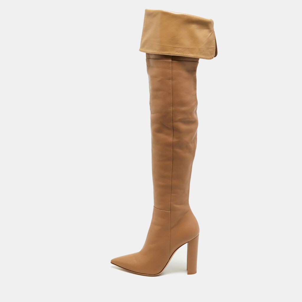 Gianvito Rossi Beige Leather Over The Knee Boots Size 39