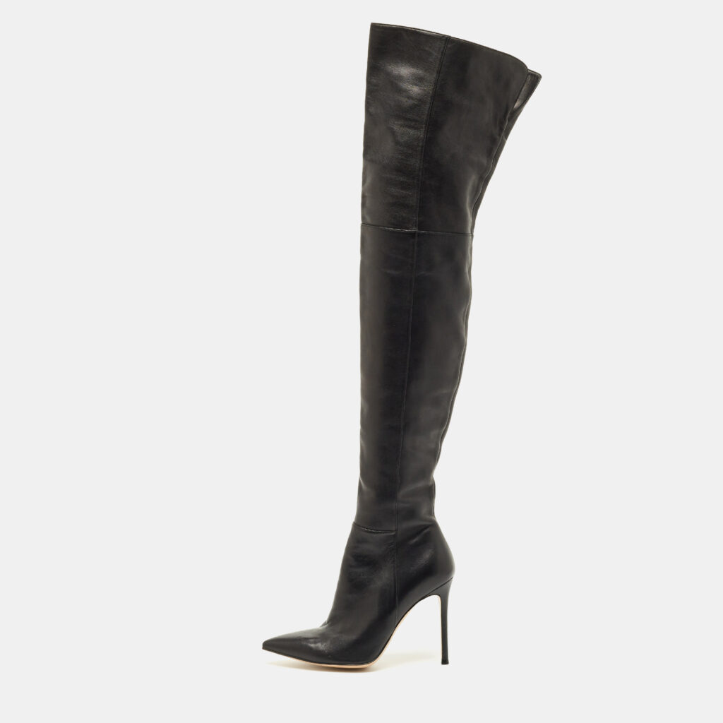 Gianvito Rossi Black Leather Hansen Over The Knee Boots Size 38.5