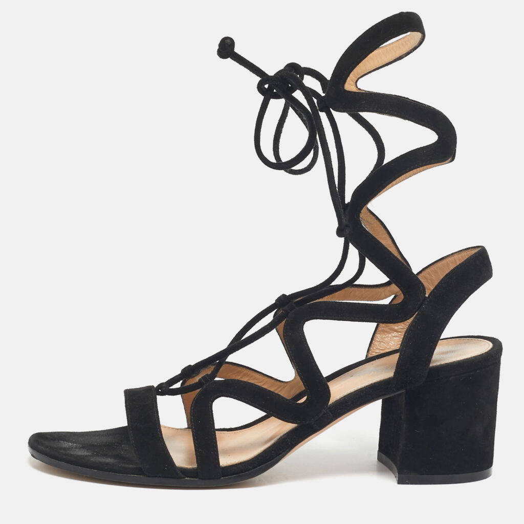 Gianvito Rossi Black Suede Gladiator Block Heel Sandals Size 39 Gianvito Rossi Black Suede Gladiator Block Heel Sandals Size 39