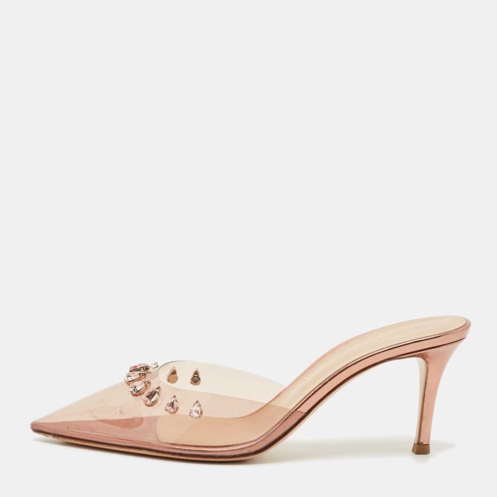 Gianvito Rossi Transparent PVC Plexi Crystal Embellished Pointed-Toe Mule Sandals Size 38 Gianvito Rossi Transparent PVC Plexi Crystal Embellished Pointed-Toe Mule Sandals Size 38