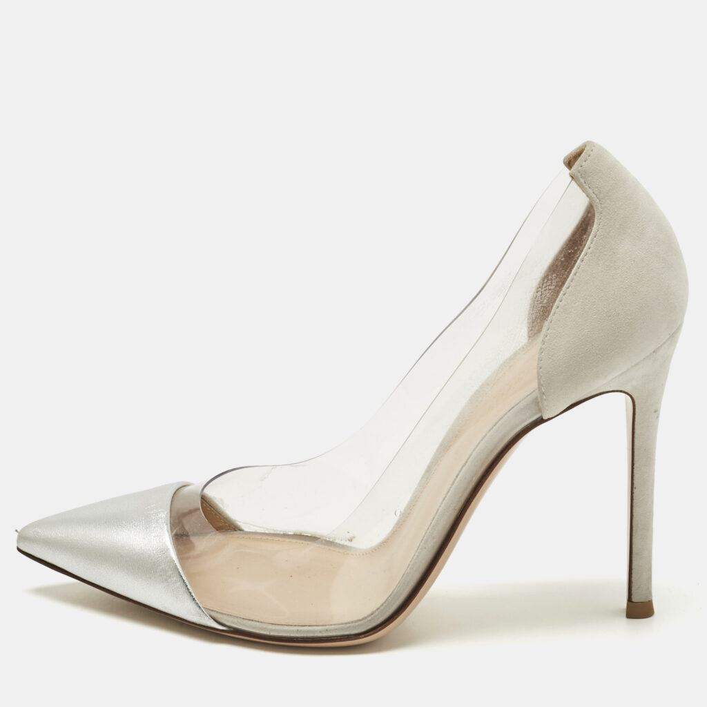 Gianvito Rossi Transparent/Silver Leather and PVC Plexi Pumps Size 37