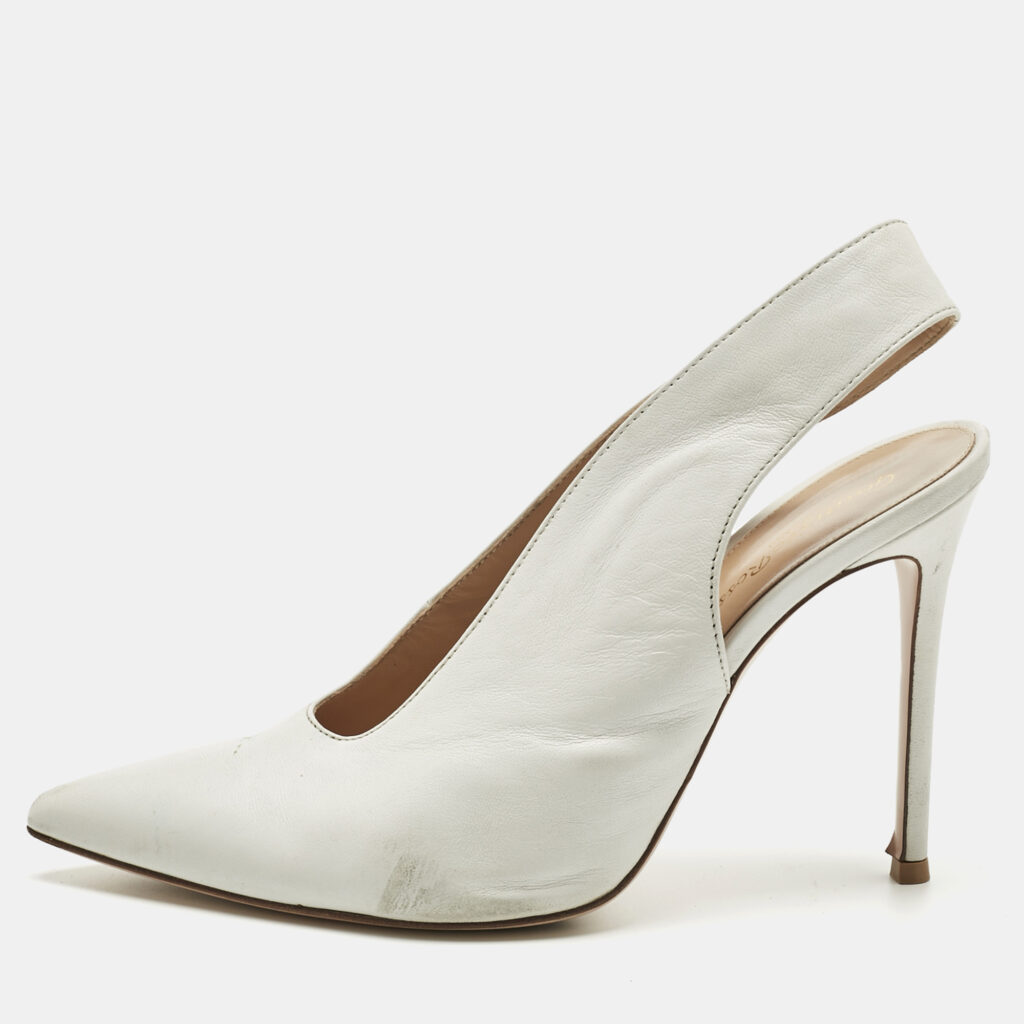 Gianvito Rossi White Leather Thick Slingback Pumps Size 39 Gianvito Rossi White Leather Thick Slingback Pumps Size 39