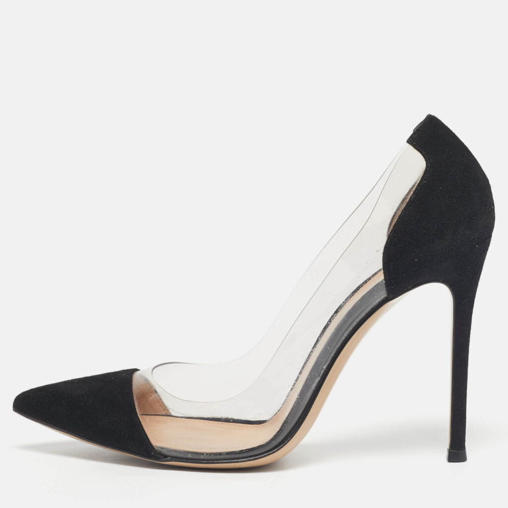 Gianvito Rossi Black/Transparent Suede and PVC Plexi Pumps Size 37