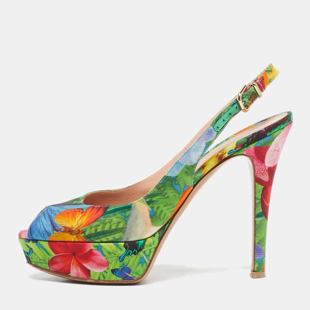 Gianvito Rossi Multicolor Fabric Platform Slingback Sandals Size 38.5 Gianvito Rossi Multicolor Fabric Platform Slingback Sandals Size 38.5