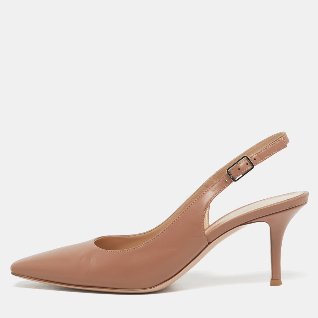Gianvito Rossi Brown Leather Slingback Pumps Size 38.5