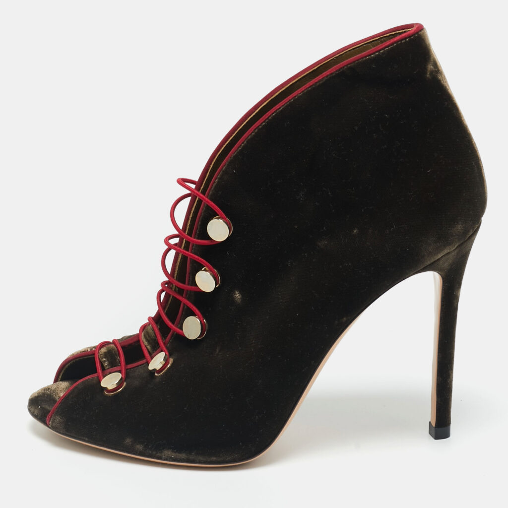 Gianvito Rossi Brown Velvet Miral Open Toe Ankle Boots Size 37 Gianvito Rossi Brown Velvet Miral Open Toe Ankle Boots Size 37