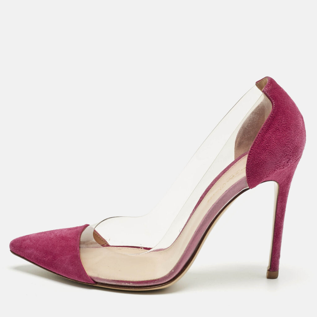 Gianvito Rossi Pink Suede and PVC Plexi Pumps Size 38