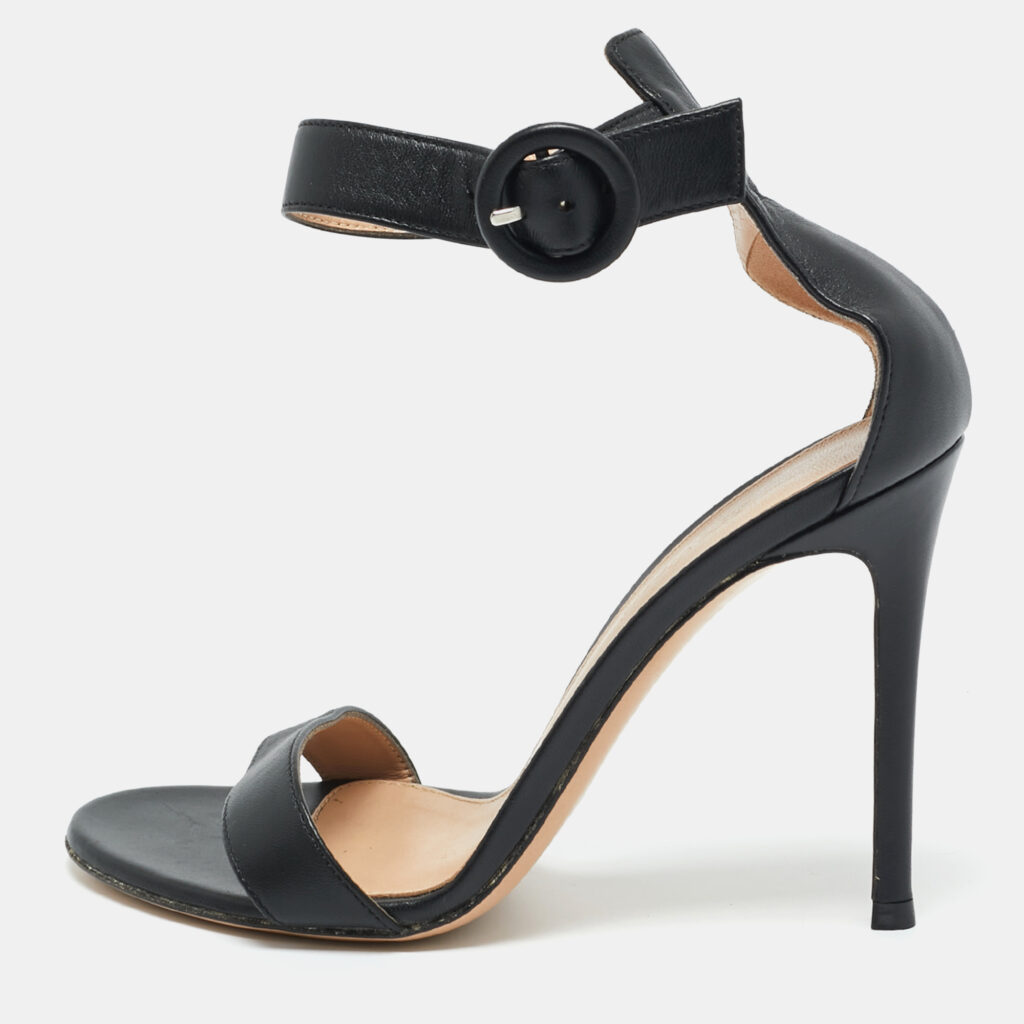 Gianvito Rossi Black Leather Portofino Ankle Strap Sandals Size 37