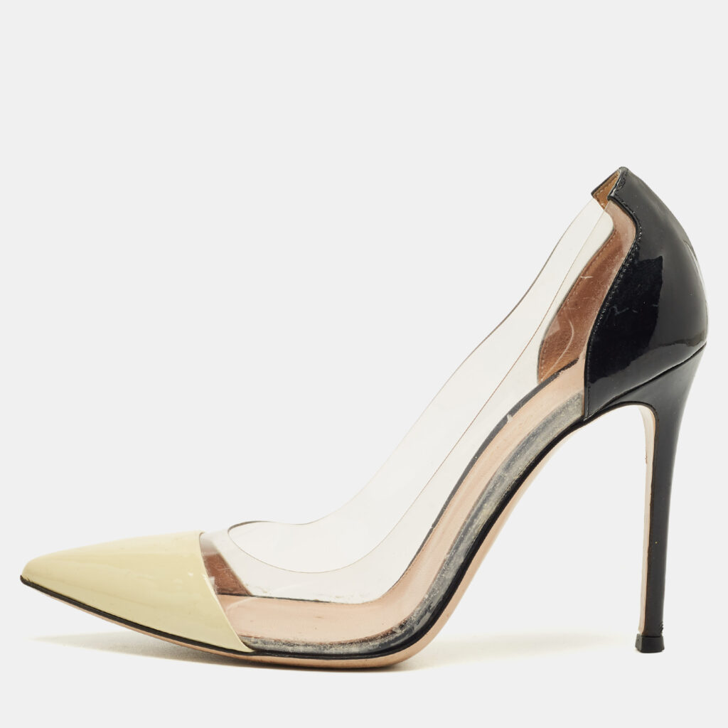 Gianvito Rossi Multicolor Patent Leather and PVC Plexi Pointed Toe Pumps Size 39