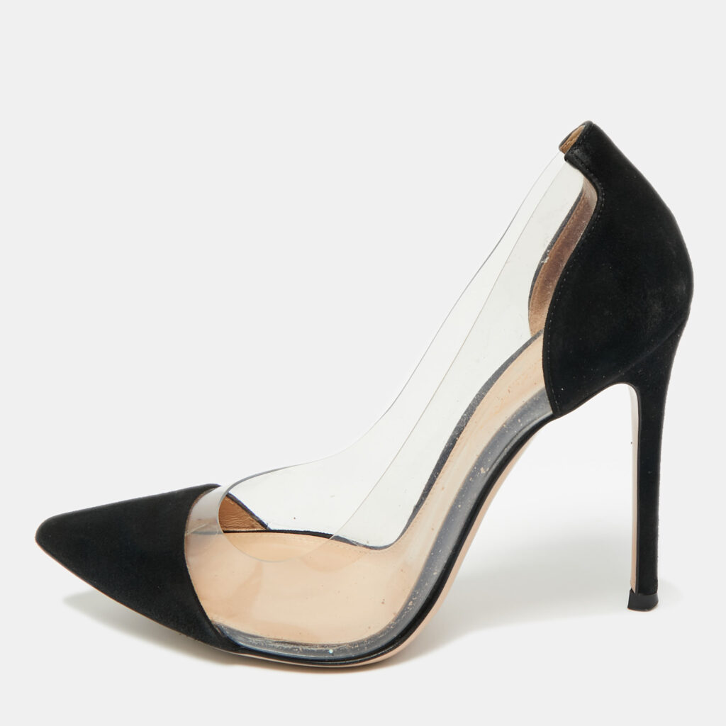 Gianvito Rossi Black/Transparent Suede and PVC Plexi Pointed Toe Pumps Size 36 Gianvito Rossi Black/Transparent Suede and PVC Plexi Pointed Toe Pumps Size 36