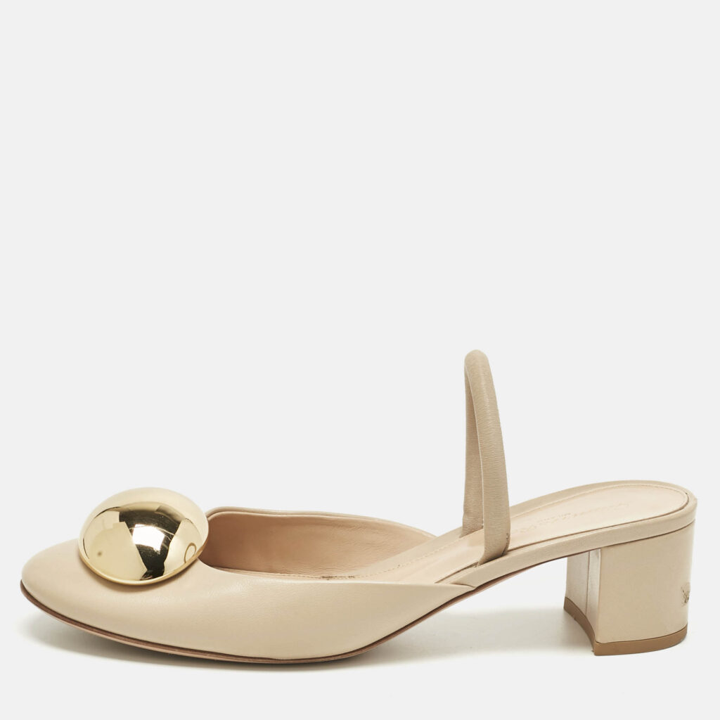 Gianvito Rossi Beige Leather Sphera Block Heel Pumps Size 38.5