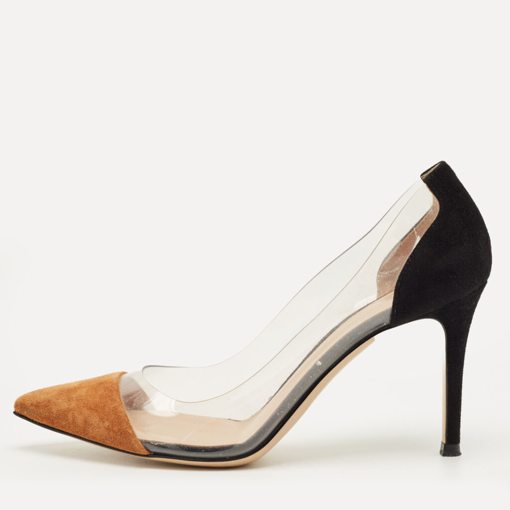 Gianvito Rossi Black/Brown Suede and PVC Plexi Pointed Toe Pumps Size 36