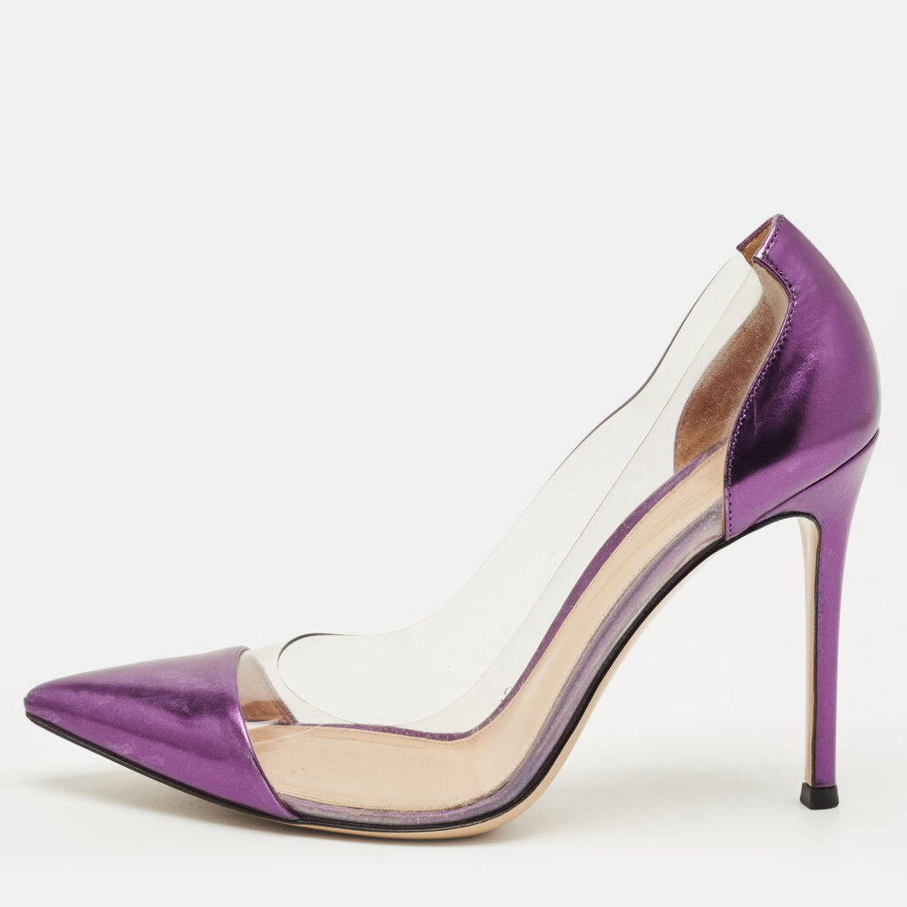 Gianvito Rossi Metallic /Transparent Patent Leather and PVC Plexi Pumps Size 37.5