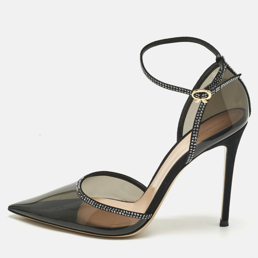 Gianvito Rossi Black PVC Sabin Crystal Ankle Strap Sandals Size 41 Gianvito Rossi Black PVC Sabin Crystal Ankle Strap Sandals Size 41