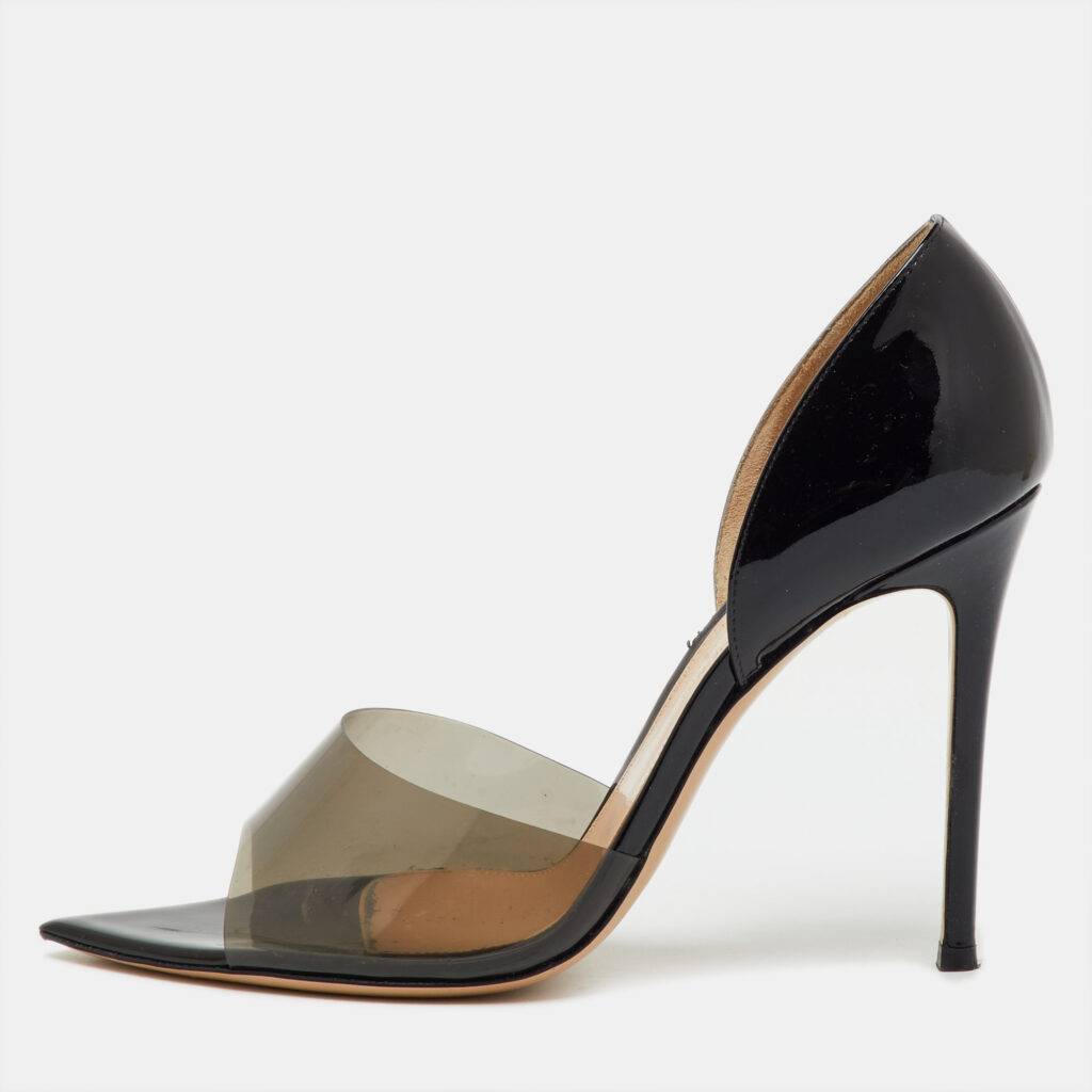 Gianvito Rossi Black Patent Leather and PVC Bree D'orsay Pumps Size 41.5 Gianvito Rossi Black Patent Leather and PVC Bree D'orsay Pumps Size 41.5