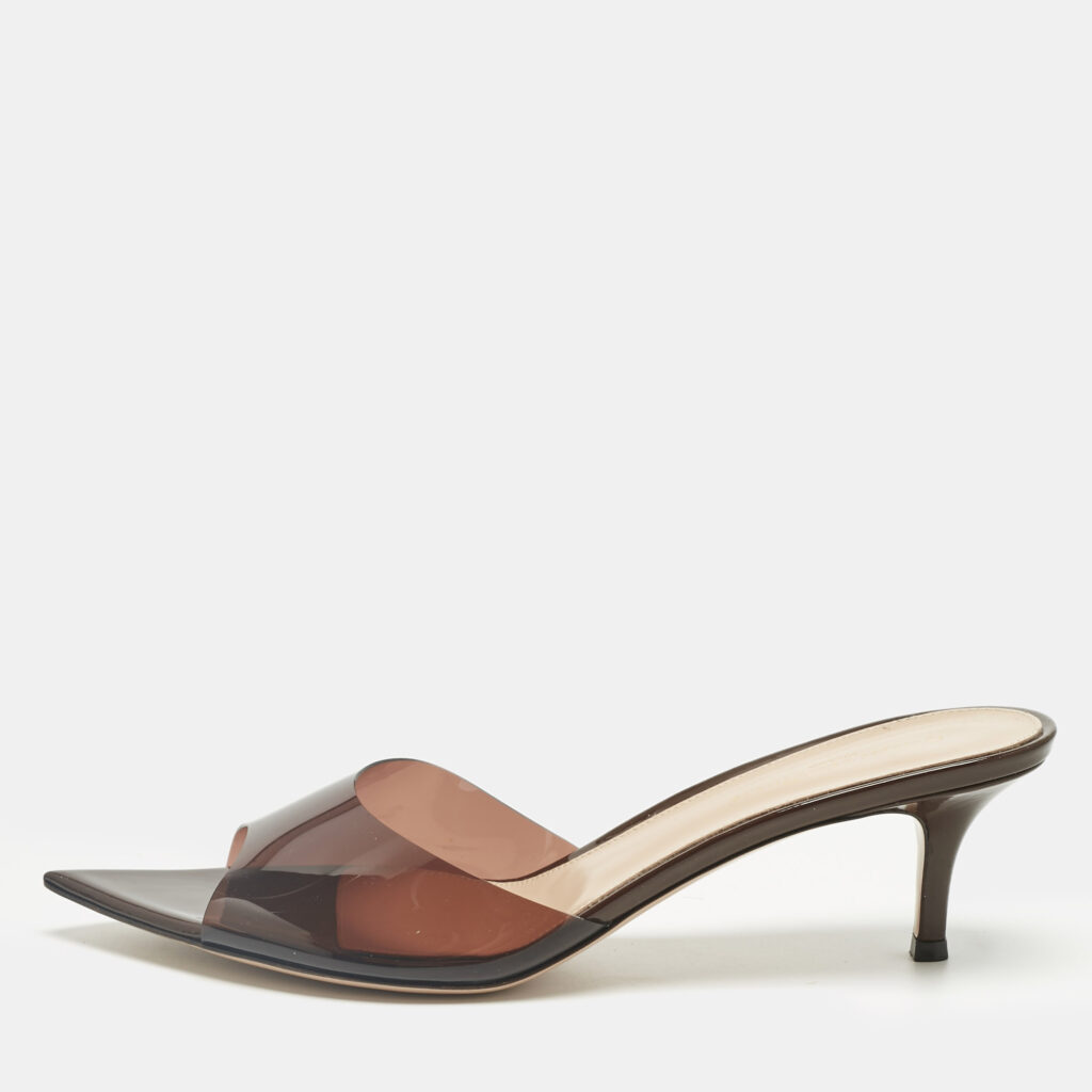 luxury-women-gianvito-rossi-used-shoes-p1224600-002-1.jpg Gianvito Rossi Brown PVC Plexi Slide Sandals Size 39.5