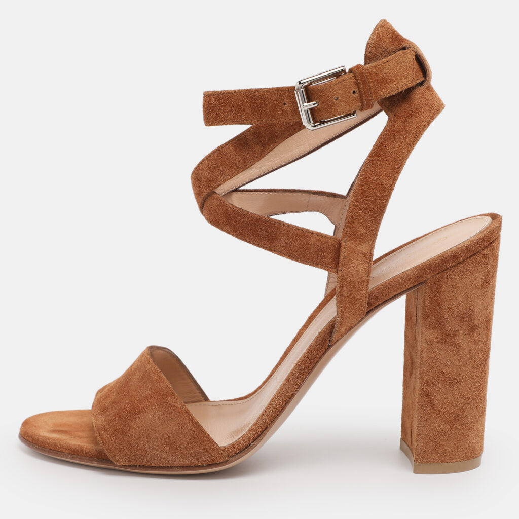 Gianvito Rossi Brown Suede Ankle Strap Sandals Size 38.5
