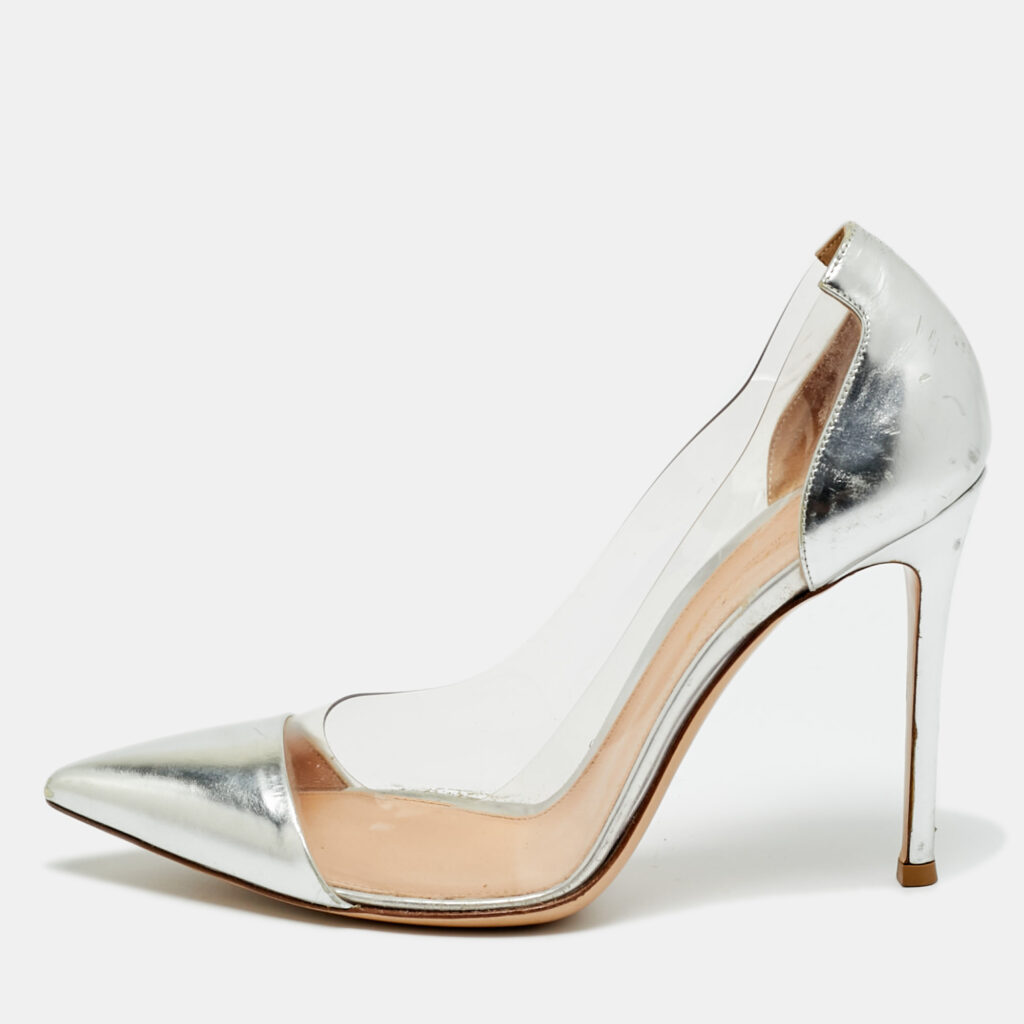 Gianvito Rossi Silver/Transparent Leather and PVC Plexi Pumps Size 37.5