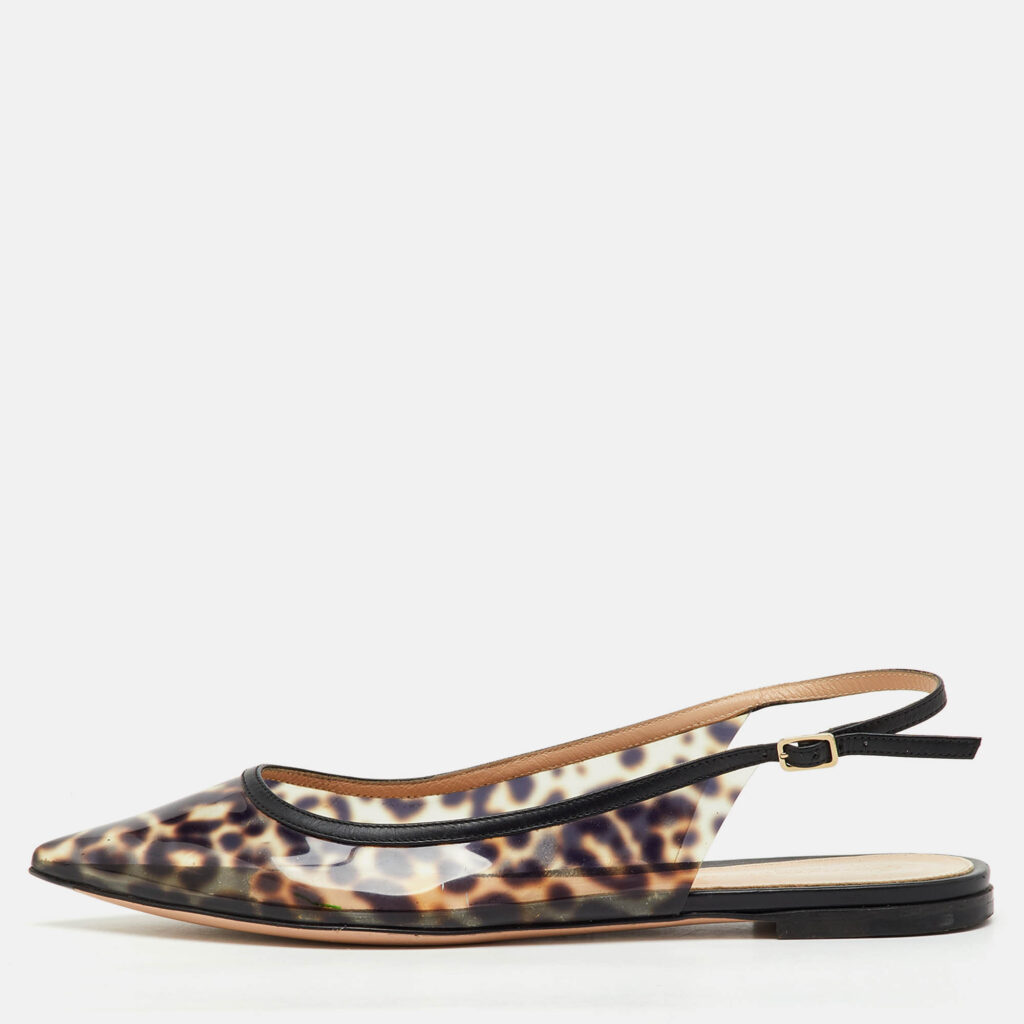 Gianvito Rossi Black/Brown PVC Animal Print Slingback Flats Size 38.5 Gianvito Rossi Black/Brown PVC Animal Print Slingback Flats Size 38.5