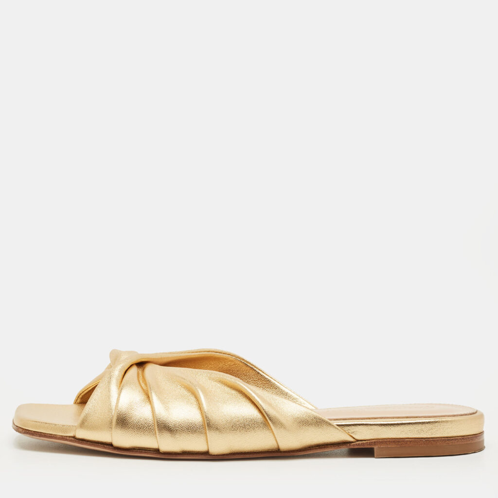 Gianvito Rossi Gold Leather Flat Slide Size 36