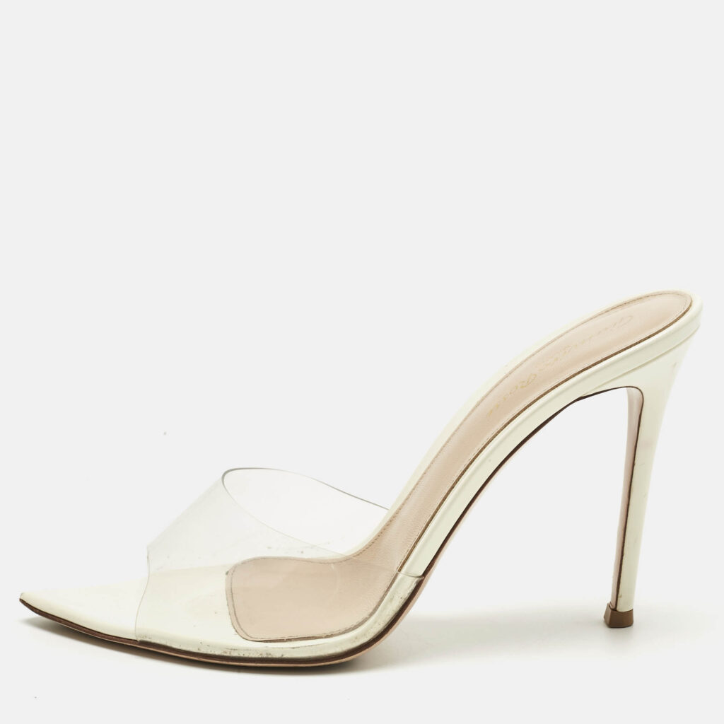 Gianvito Rossi Transparent/White PVC Elle Slide Sandals Size 39