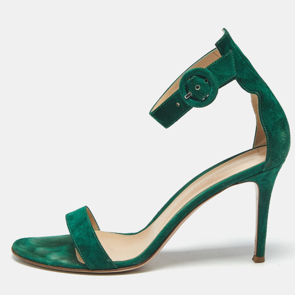 Gianvito Rossi Green Suede Portofino Ankle Strap Sandals Size 41