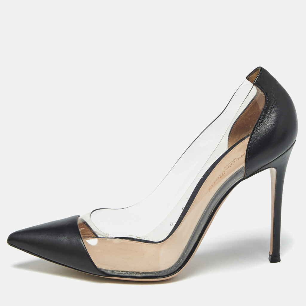 Gianvito Rossi Black Leather and PVC Plexi Pumps Size 40.5 Gianvito Rossi Black Leather and PVC Plexi Pumps Size 40.5