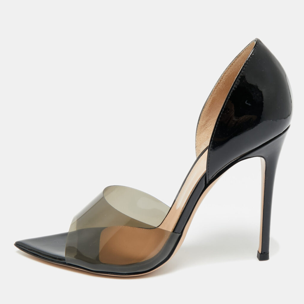 luxury-women-gianvito-rossi-used-shoes-p1237439-001-1.jpg Gianvito Rossi Black PVC and Patent Leather Bree Pumps Size 39