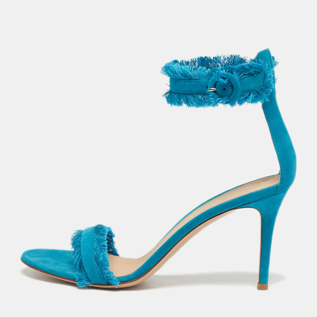 Gianvito Rossi Blue Suede Portofino Ankle Strap Sandals Size 39.5 Gianvito Rossi Blue Suede Portofino Ankle Strap Sandals Size 39.5