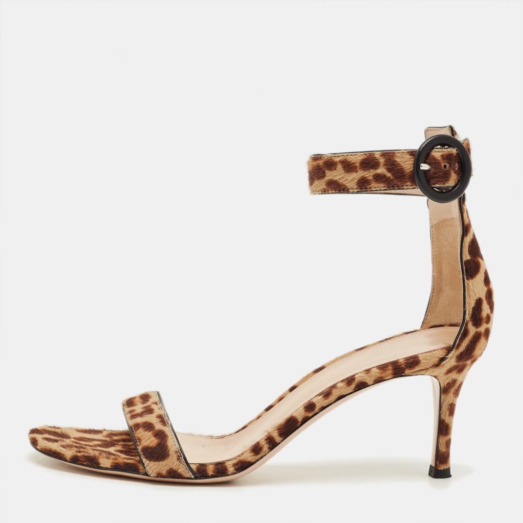 Gianvito Rossi Brown/Beige Leopard Print Calf Hair Portofino Ankle Strap Sandals Size 36.5 Gianvito Rossi Brown/Beige Leopard Print Calf Hair Portofino Ankle Strap Sandals Size 36.5