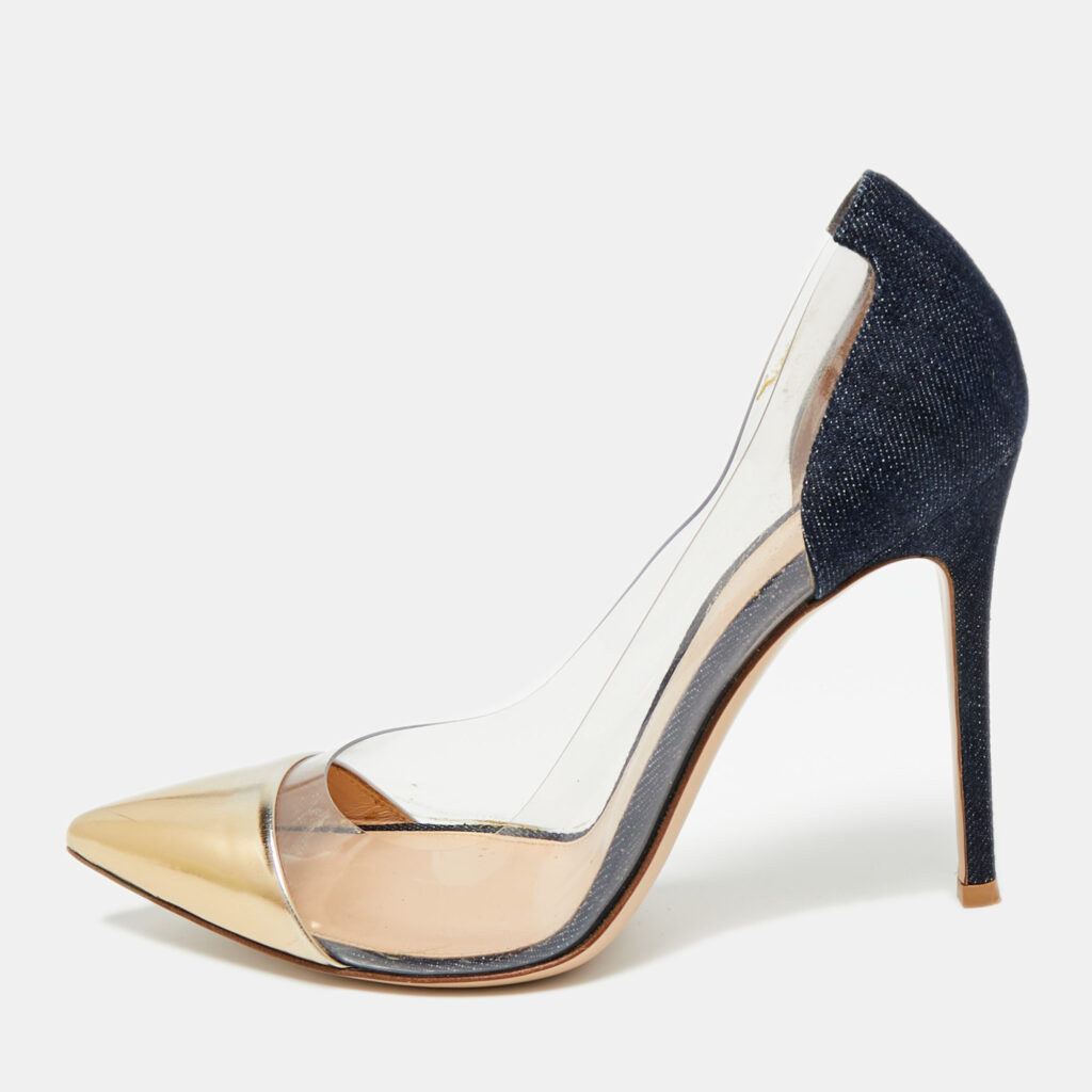 luxury-women-gianvito-rossi-used-shoes-p1244348-001-1.jpg Gianvito Rossi Tricolor Denim and PVC Plexi Pumps Size 37.5